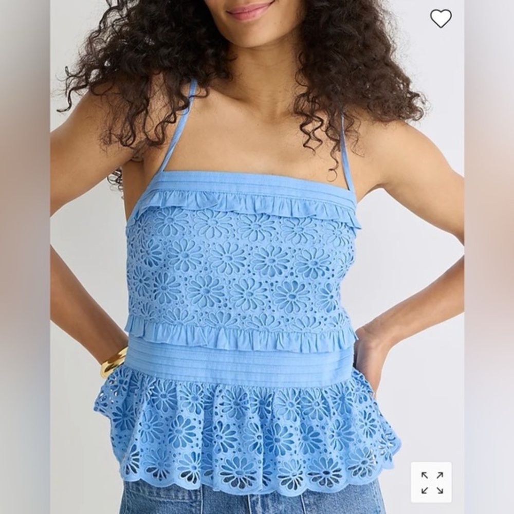 J.Crew Cross-back smocked-waist eyelet blue top
